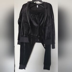 Felina Black Velour Hooded Jumpsuit Set